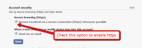 Facebook secure browsing with https option Facebook secure browsing with https option